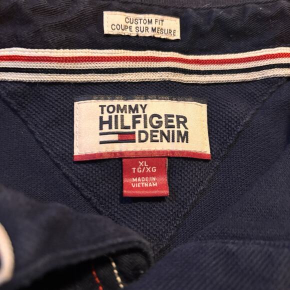 Tommy Hilfiger Denim Polo Shirt XL Navy Blue HILFIGER Logo - Picture 3 of 5